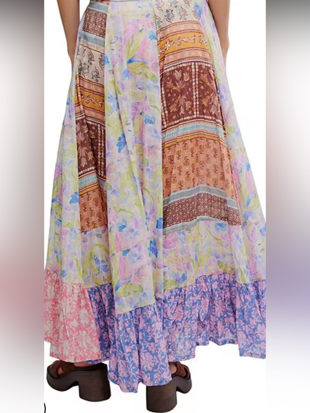 NWT🌷Free People Santa Eulalia Patchwork Printed Ruffle Hem A-Line Maxi Skirt - Picture 12 of 16